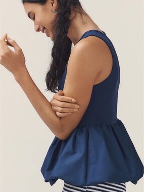 Anthropologie Maeve Navy Peplum Tank Top - Petite XL